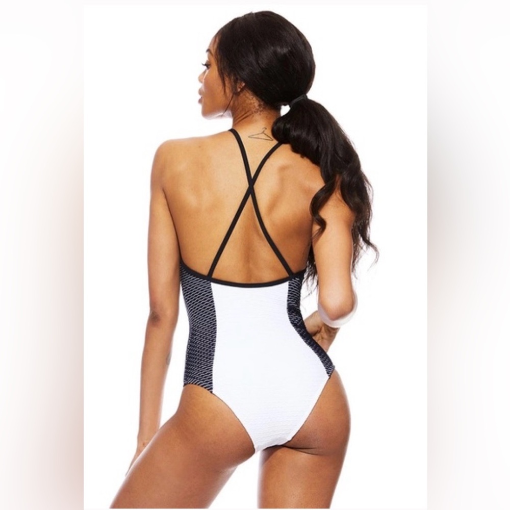 Navy Blue and White One-Piece Swimsuit with adjustable straps-Size L-Chromat